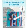 OutdoorMaster Beach Umbrellas for Sand with Sandbag & Anchor, 6.5ft Adjustable Umbrella for Beach Heavy Duty Wind, Portable UPF50+ Sunshade with Carry Bag for Patio, Light Blue Striped(New Version-Blue/Red Striped with Cup Holder)
