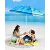 OutdoorMaster Beach Umbrellas for Sand with Sandbag & Anchor, 6.5ft Adjustable Umbrella for Beach Heavy Duty Wind, Portable UPF50+ Sunshade with Carry Bag for Patio, Light Blue Striped(A03 Light Blue Striped)