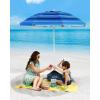 OutdoorMaster Beach Umbrellas for Sand with Sandbag & Anchor, 6.5ft Adjustable Umbrella for Beach Heavy Duty Wind, Portable UPF50+ Sunshade with Carry Bag for Patio, Light Blue Striped(Dark Blue Striped)