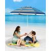 OutdoorMaster Beach Umbrellas for Sand with Sandbag & Anchor, 6.5ft Adjustable Umbrella for Beach Heavy Duty Wind, Portable UPF50+ Sunshade with Carry Bag for Patio, Light Blue Striped(Blue/Red Striped)