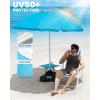 OutdoorMaster Beach Umbrellas for Sand with Sandbag & Anchor, 6.5ft Adjustable Umbrella for Beach Heavy Duty Wind, Portable UPF50+ Sunshade with Carry Bag for Patio, Light Blue Striped(New Version-Turquoise with Cup Holder)