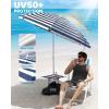 OutdoorMaster Beach Umbrellas for Sand with Sandbag & Anchor, 6.5ft Adjustable Umbrella for Beach Heavy Duty Wind, Portable UPF50+ Sunshade with Carry Bag for Patio, Light Blue Striped(B01 New Version-Navy Striped with Cup Holder)