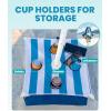 OutdoorMaster Beach Umbrellas for Sand with Sandbag & Anchor, 6.5ft Adjustable Umbrella for Beach Heavy Duty Wind, Portable UPF50+ Sunshade with Carry Bag for Patio, Light Blue Striped(New Version-Blue Striped with Cup Holder)