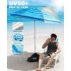 OutdoorMaster Beach Umbrellas for Sand with Sandbag & Anchor, 6.5ft Adjustable Umbrella for Beach Heavy Duty Wind, Portable UPF50+ Sunshade with Carry Bag for Patio, Light Blue Striped(A03 Light Blue Striped)