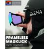 OutdoorMaster Heron Ski Goggles with 2 Lens, Frameless, Magnetic Interchangeable HD Toric Lens, OTG Snowboard Goggles(A-blackframe Revogreen Vlt 18% + Yellowlens)