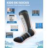 OutdoorMaster Kids Ski Socks, 2/3-Pack Merino Wool Compression Thermal Socks with Boys & Girls, Over The Calf Non-Slip Cuff(Black Gray)