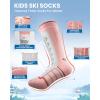 OutdoorMaster Kids Ski Socks, 2/3-Pack Merino Wool Compression Thermal Socks with Boys & Girls, Over The Calf Non-Slip Cuff(Pink)