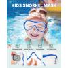 OutdoorMaster Marlin Kids Mask Fins Snorkel Set, Dry Top Snorkeling Gear with Adjustable Fins, Anti-Fog Snorkel Mask Set for Boys and Girls Age 6-16(Dark Blue)