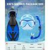 OutdoorMaster Marlin Kids Mask Fins Snorkel Set, Dry Top Snorkeling Gear with Adjustable Fins, Anti-Fog Snorkel Mask Set for Boys and Girls Age 6-16(Dark Blue)