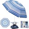 OutdoorMaster Beach Umbrellas for Sand with Sandbag & Anchor, 6.5ft Adjustable Umbrella for Beach Heavy Duty Wind, Portable UPF50+ Sunshade with Carry Bag for Patio, Light Blue Striped(B02 New Version-Blue/White Striped with Cup Holder)