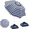 OutdoorMaster Beach Umbrellas for Sand with Sandbag & Anchor, 6.5ft Adjustable Umbrella for Beach Heavy Duty Wind, Portable UPF50+ Sunshade with Carry Bag for Patio, Light Blue Striped(A01 Navy Striped)