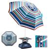 OutdoorMaster Beach Umbrellas for Sand with Sandbag & Anchor, 6.5ft Adjustable Umbrella for Beach Heavy Duty Wind, Portable UPF50+ Sunshade with Carry Bag for Patio, Light Blue Striped(New Version-Blue/Red Striped with Cup Holder)