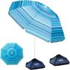 OutdoorMaster Beach Umbrellas for Sand with Sandbag & Anchor, 6.5ft Adjustable Umbrella for Beach Heavy Duty Wind, Portable UPF50+ Sunshade with Carry Bag for Patio, Light Blue Striped(A03 Light Blue Striped)