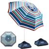 OutdoorMaster Beach Umbrellas for Sand with Sandbag & Anchor, 6.5ft Adjustable Umbrella for Beach Heavy Duty Wind, Portable UPF50+ Sunshade with Carry Bag for Patio, Light Blue Striped(Blue/Red Striped)