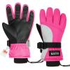 OutdoorMaster Kids Ski Snow Gloves, 3M Thinsulate Winter Windproof Waterproof Thermal Gloves for Boys & Girls, Fits Youth Winter Sports, Skiing, Snowboard(Pink)