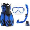 OutdoorMaster Marlin Kids Mask Fins Snorkel Set, Dry Top Snorkeling Gear with Adjustable Fins, Anti-Fog Snorkel Mask Set for Boys and Girls Age 6-16(Dark Blue)