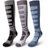 OutdoorMaster Merino Wool Ski Socks, 2/3 Pairs Compression Over The Calf for Men & Women, Winter Snowboard Thermal Socks(Black+gray+dark Blue (3 Pairs))