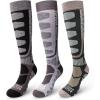 OutdoorMaster Merino Wool Ski Socks, 2/3 Pairs Compression Over The Calf for Men & Women, Winter Snowboard Thermal Socks(Black+gray+dark Green (3 Pairs))