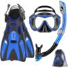 OutdoorMaster Mobula Snorkeling Gear for Adults,Mask Fins Snorkel Set with Panoramic View Anti-Fog, Dry Top Scuba Gear for Swimming Snorkeling Diving(Blue Black)