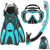OutdoorMaster Mobula Snorkeling Gear for Adults,Mask Fins Snorkel Set with Panoramic View Anti-Fog, Dry Top Scuba Gear for Swimming Snorkeling Diving(Green Black)
