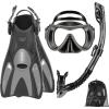 OutdoorMaster Mobula Snorkeling Gear for Adults,Mask Fins Snorkel Set with Panoramic View Anti-Fog, Dry Top Scuba Gear for Swimming Snorkeling Diving(Grey Black)