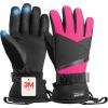 OutdoorMaster Ski Snow Gloves for Women & Men, 3M Thinsulate Waterproof Snowboard Gloves for Winter Warm Windproof Snowmobile with Double-Pocket(Black+Rose)