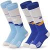 OutdoorMaster Ski Socks, Snowboarding Socks for Boys & Girls, Thermal Winter Warm & Breathable, Over The Calf Non-Slip Cuff(A -Blue Yellow+grey Blue)