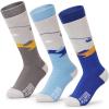 OutdoorMaster Ski Socks, Snowboarding Socks for Boys & Girls, Thermal Winter Warm & Breathable, Over The Calf Non-Slip Cuff(A -Blue Yellow+grey Blue+gray)