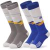 OutdoorMaster Ski Socks, Snowboarding Socks for Boys & Girls, Thermal Winter Warm & Breathable, Over The Calf Non-Slip Cuff(A -Gray+blue Yellow)