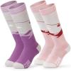 OutdoorMaster Ski Socks, Snowboarding Socks for Boys & Girls, Thermal Winter Warm & Breathable, Over The Calf Non-Slip Cuff(A -Pink Gray+purple)