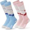 OutdoorMaster Ski Socks, Snowboarding Socks for Boys & Girls, Thermal Winter Warm & Breathable, Over The Calf Non-Slip Cuff(A -Pink Gray+sky Blue)