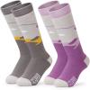 OutdoorMaster Ski Socks, Snowboarding Socks for Boys & Girls, Thermal Winter Warm & Breathable, Over The Calf Non-Slip Cuff(A -Purple+gray)