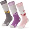OutdoorMaster Ski Socks, Snowboarding Socks for Boys & Girls, Thermal Winter Warm & Breathable, Over The Calf Non-Slip Cuff(A -Purple+gray+pink Gray)