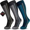 OutdoorMaster Thermolite Merino Wool Ski Socks, Compression Thermal Snowboarding Socks for Men & Women, Cold Weather(Black+gray+cyan)