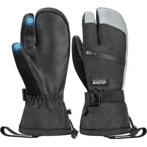 OutdoorMaster 3-Finger Ski Snow Gloves for Women & Men, Winter Warm Snowboard Ski Mittens Screen Touch, Thermal Waterproof with Double-Pocket for Cold Weather Sports, Skiing, Snowboarding(Black+Gray)