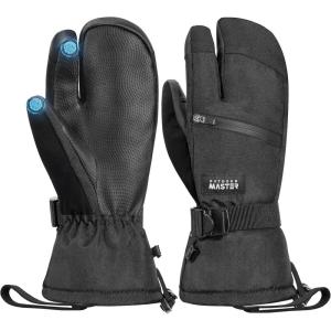 OutdoorMaster 3-Finger Ski Snow Gloves for Women & Men, Winter Warm Snowboard Ski Mittens Screen Touch, Thermal Waterproof with Double-Pocket for Cold Weather Sports, Skiing, Snowboarding(Black)