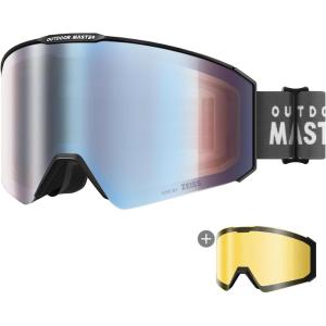 OutdoorMaster Falcon Ski Goggles Lens by ZEISS, OTG Snowboard Goggles Anti-fog, Magnetic Interchangeable Lens, Snow Goggles(A-bluefrozen Vlt 18.6% + Yellowlens)