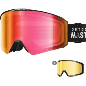 OutdoorMaster Falcon Ski Goggles Lens by ZEISS, OTG Snowboard Goggles Anti-fog, Magnetic Interchangeable Lens, Snow Goggles(A-hydrored Vlt 25% + Yellowlens)