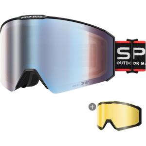 OutdoorMaster Falcon Ski Goggles Lens by ZEISS, OTG Snowboard Goggles Anti-fog, Magnetic Interchangeable Lens, Snow Goggles(Spc Strap-bluefrozen Vlt 18.6% + Yellowlen)