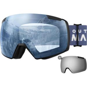 OutdoorMaster Heron Ski Goggles with 2 Lens, Frameless, Magnetic Interchangeable HD Toric Lens, OTG Snowboard Goggles(A-blackframe Lightblue Vlt 80% + Silverlens)
