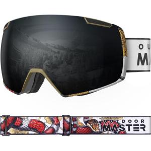 OutdoorMaster Heron Ski Goggles with 2 Lens, Frameless, Magnetic Interchangeable HD Toric Lens, OTG Snowboard Goggles(A-designframe Black Vlt 8% + Yellowlens)