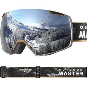 OutdoorMaster Heron Ski Goggles with 2 Lens, Frameless, Magnetic Interchangeable HD Toric Lens, OTG Snowboard Goggles(A-designframe Silver Vlt 12% + Yellowlens)