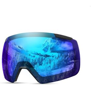 OutdoorMaster Heron Ski Goggles with 2 Lens, Frameless, Magnetic Interchangeable HD Toric Lens, OTG Snowboard Goggles(Lens-blue Vlt 38%)