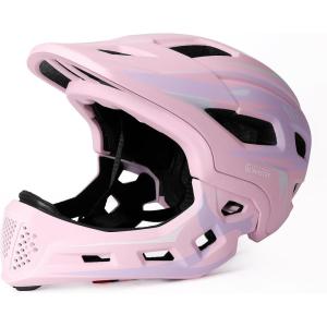 OutdoorMaster Kids Bike Helmet – Full Face Helmet for Kids – Adjustable, Detachable and Lightweight – for Multi-Sport – from Toddler to Youth(Pink)