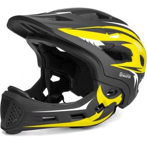 OutdoorMaster Kids Bike Helmet – Full Face Helmet for Kids – Adjustable, Detachable and Lightweight – for Multi-Sport – from Toddler to Youth(Yellow)