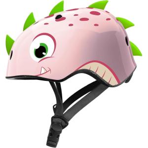 OutdoorMaster Kids Helmet, Bike Helmet for 1 Year Older Toddlers to Youths, 2 Sizes, Dial Fit Adjustment, Premium Safety & Ventilation, Multi-Sport Helmet for Bicycles, Skates, Scooters & Longboards(Pink Dinosaur)