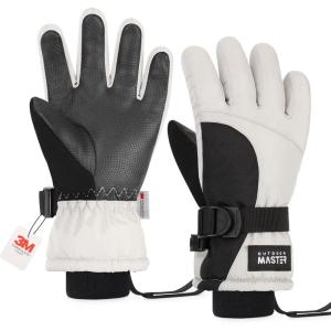 OutdoorMaster Kids Ski Snow Gloves, 3M Thinsulate Winter Windproof Waterproof Thermal Gloves for Boys & Girls, Fits Youth Winter Sports, Skiing, Snowboard(Grey)