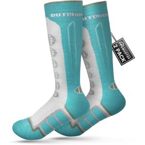 OutdoorMaster Kids Ski Socks, 2/3-Pack Merino Wool Compression Thermal Socks with Boys & Girls, Over The Calf Non-Slip Cuff(Green)