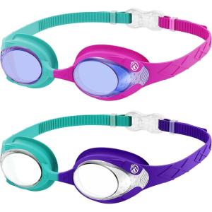 OutdoorMaster Kids Swim Goggles 2 Pack – Quick Adjustable Strap Swimming Goggles for Kids(Blue Red)