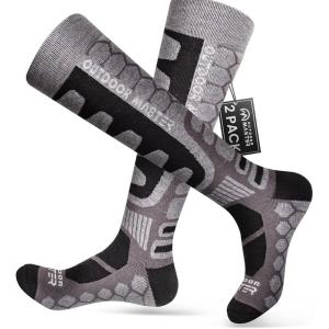OutdoorMaster Merino Wool Ski Socks, 2/3 Pairs Compression Over The Calf for Men & Women, Winter Snowboard Thermal Socks(Black(2 Pairs))